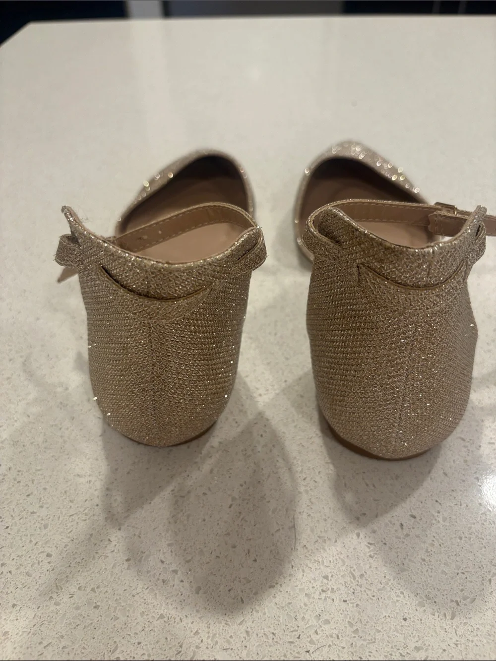 Women's Glitter Pointed-Toe Ankle Strap Flats - Champagne